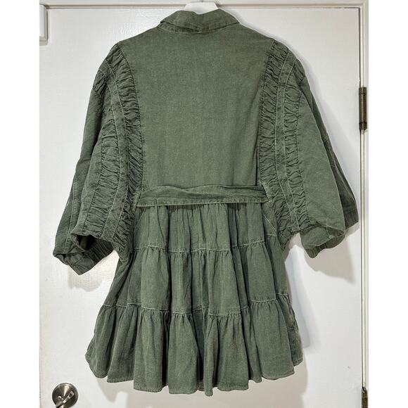 Free People Hampton Belted Mini Dress Crystal Kelp Cotton Size Medium NWOT Chic - Picture 14 of 16